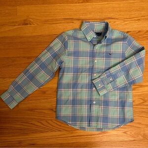 Vineyard Vines Boys Plaid Oxford - Blue - Size 7